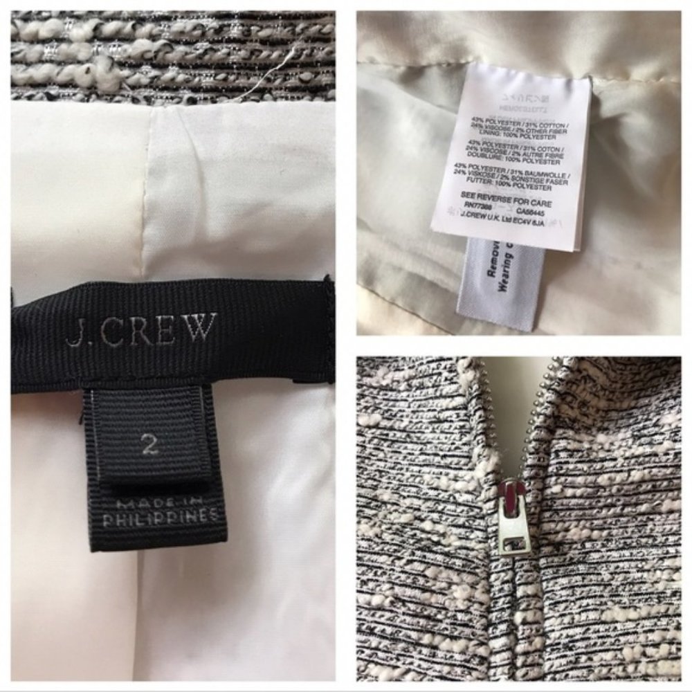 NWOT. J. Crew Zip jacket in black-and-white twee - Picture 8 of 8